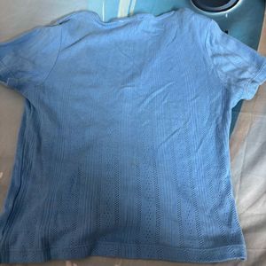Blue Ruched Drawstring Crop Top