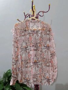 soft Sheer Floral Ruffle Blouse