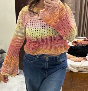 Colorful Crochet Knit Sweater