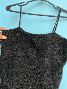 Cozy Black Fuzzy Spaghetti Strap Top