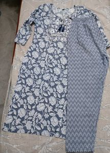 Blue Floral Print Kurta Set