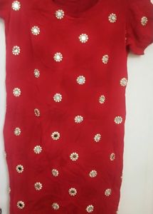 Urgent Sell  RED MIRROR EMBELLISHED KURTA
