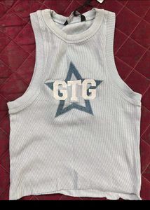 Blue Ribbed Tank Top with Star GTG Graphic
