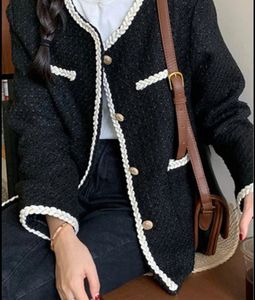 Elegant Black Tweed Jacket Wool Blend Vintage