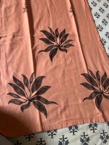 Peach Embroidered Cotton Kurta Set