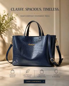 Stylish Blue Croc Embossed Handbag