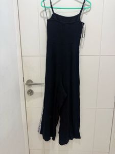 Black Spaghetti Strap Jumpsuit with Side Tape
