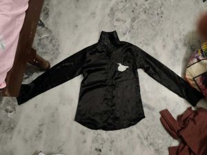 black satin hand work shirt