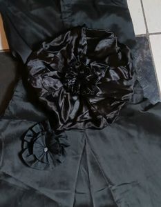 Women Self Design Witha Big Flower Gowns  Black