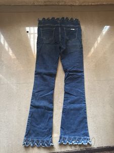 Flared Denim Jeans with Lace Trim