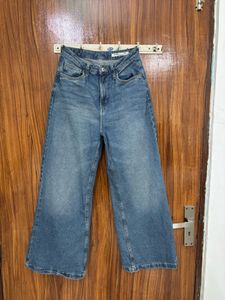a wide leg high waist blue denim
