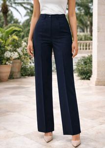 Navy Blue High-Waisted Wide Leg Trousers