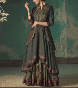 double layerd chanderi kantha work long dress
