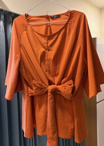 Chic Orange Tie-Front Blouse