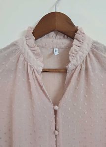 Light Pink Textured Button-Up Blouse