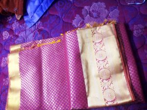 price drop Pink & Gold  Silk Saree with blouse