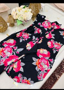 Floral Print Black Kurta cord set
