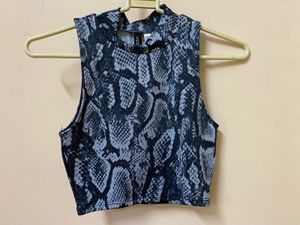 Snake Print Mock Neck Crop Top