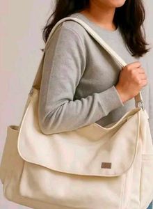 Cream Canvas Messenger Bag