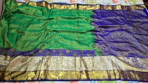 Vibrant Green & Royal Blue Silk Saree