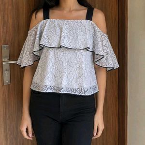 Lace Off-Shoulder Ruffle Top