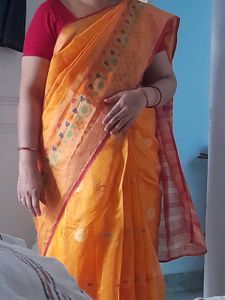Vibrant Red &amp; Gold Silk Saree. without blouse