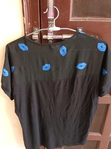 Black Top with Blue Lips patchwork