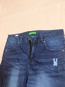 Dark Blue Distressed Denim Shorts