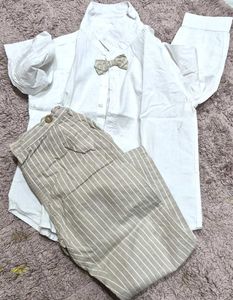 Boys Striped Pant Shirt Set with Bowtie