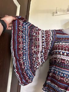 Boho Geometric Print Flutter Sleeve Top
