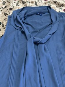 Blue Sleeveless Tie-Neck Top