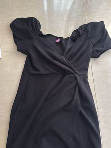 Chic Black Puff Sleeve Wrap Dress