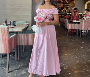 Elegant Pink Off-Shoulder Floral Dress