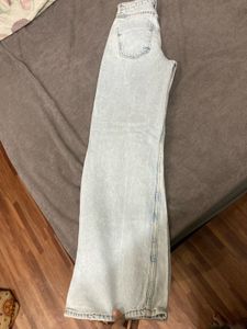ZARA Light Wash Ripped Wide Leg Jeans