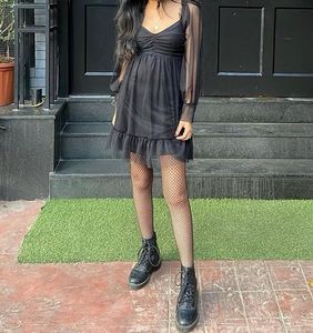 Chic Black Sheer Sleeve Dress