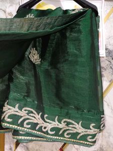 Elegant silver hand work Green Saree with blause s