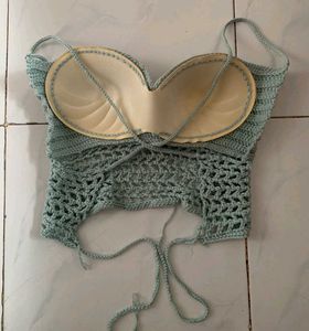 HANDMADE Crochet Halter Neck Crop Top Backless