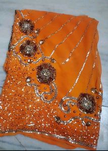 New beautiful Sparkling Orange Sequinned Saree