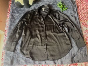 Satin Black Button-Up Shirt