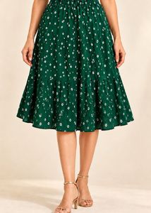 Green with White daisy Midi Skirt