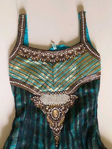 Designer Elegant Teal and Gold Embellished Dress