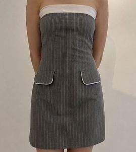 A classic grey pinstripe mini dress