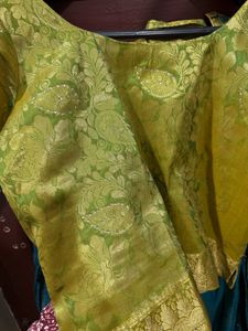 Yellow &amp; Teal Brocade Lehenga Choli Set