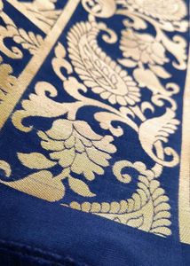 Elegant Blue Brocade Dupatta with Tassels