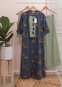 New Light Green Printed 3 pcs  Set
