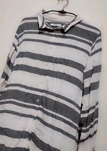 White Grey Lining Cotton Shirt For Girl 34 Bust