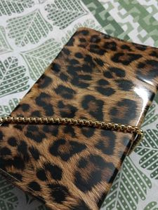 Leopard Print Clutch with Gold Chain