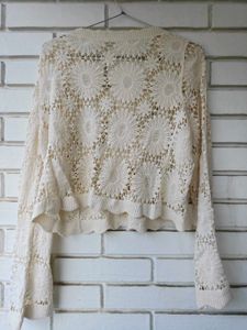 Crochet Knit V-Neck Cardigan
