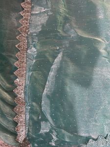 Beautiful Teal Saree with Silver Border