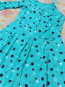 Cotton Blend Sky Blue Printed Kurta
